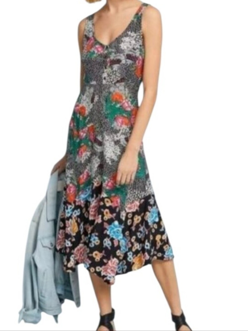 Maeve Anthropologie Violette mixed print midi dress - 6.          Y57